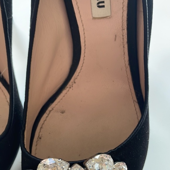 Miu Miu Black Satin Calzature Raso Open Toe Swarovski Crystal 4" Heels - Picture 8 of 9